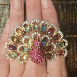 Bedazzled, Bejeweled Peacock Cocktail Ring